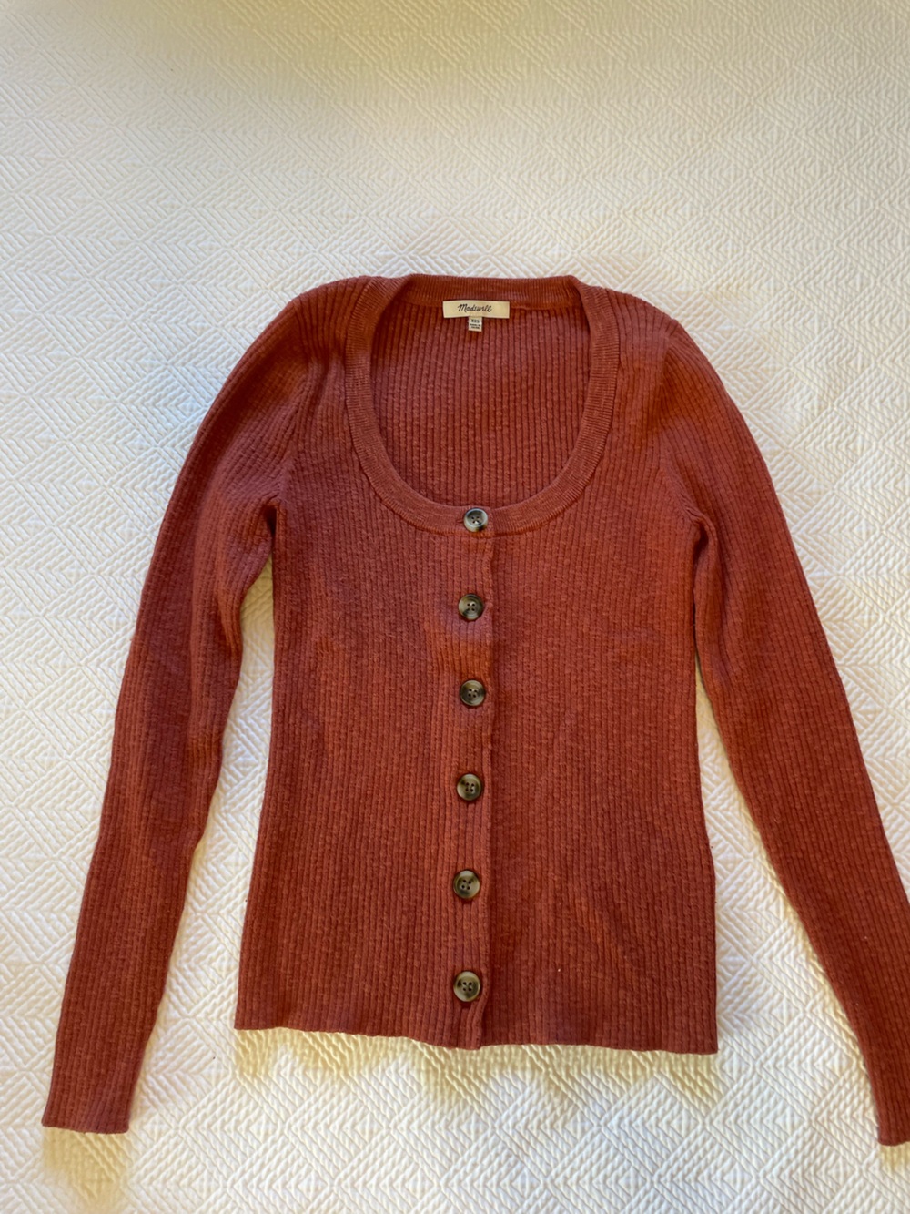 Madewell Scoop Neck Ribbed Cardigan Rust Orange Size XXS